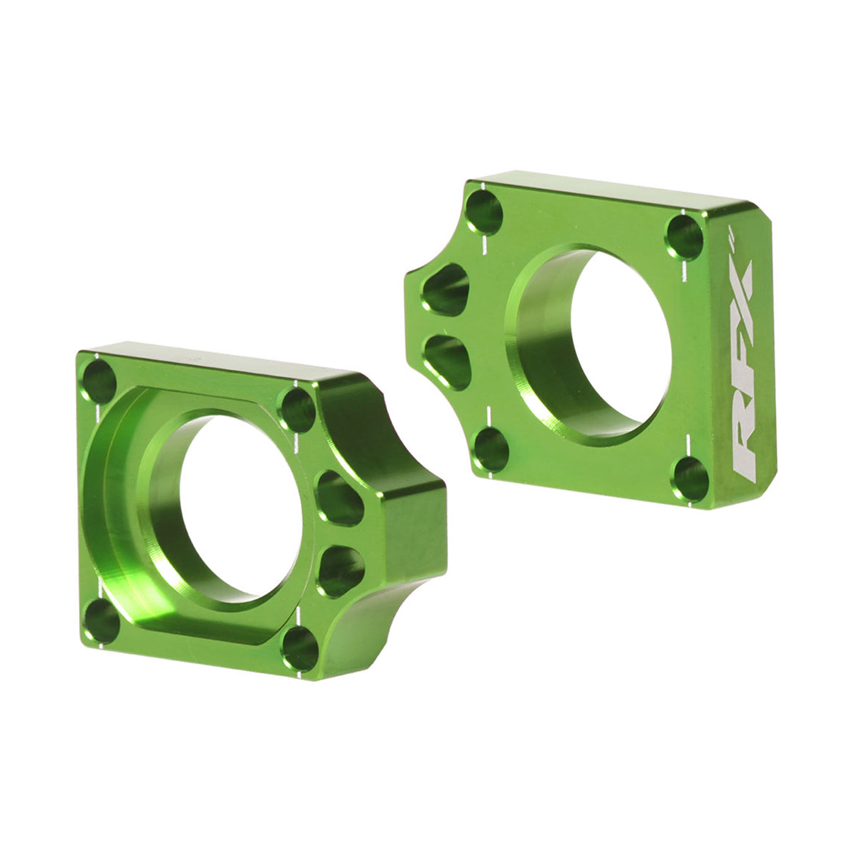 RFX Pro Rear Axle Adjuster Blocks Green Kawas KXF250 04-16 KXF450 05-15 KLX450 08-14 KX125/250 03-08