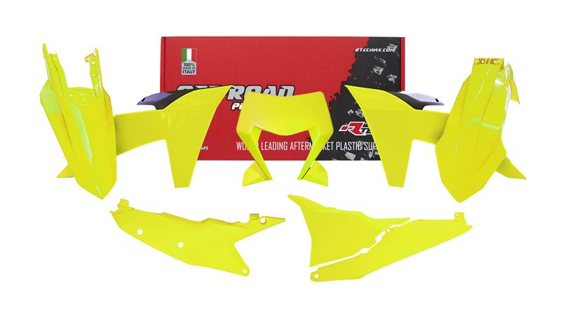 PLASTIC KIT/6 2024 KTM EXC, EXC-F NEON YELLOW, RTECH R-KITKTM-GF0-624