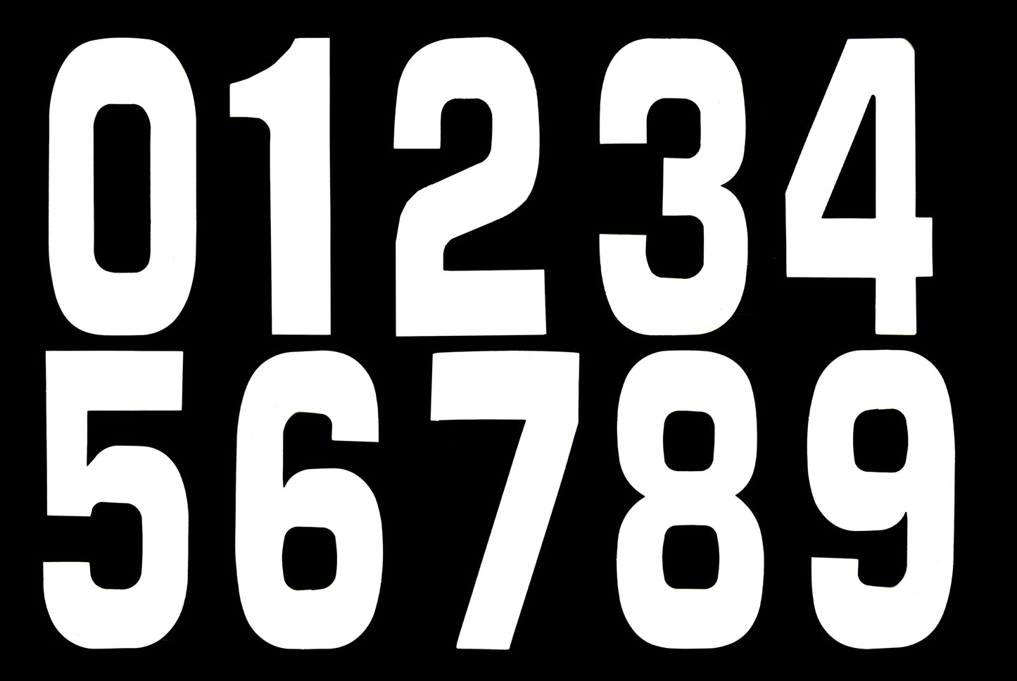 8" WHITE RACE NUMBERS 0-9, 25 OF EACH - PACK OF 250