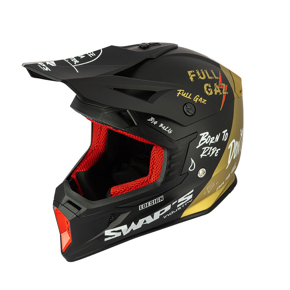 MOTOCROSS HELMET SWAPS S818 - MATT BLACK GOLD FULL GAZ - SIZE L 59cm - 60cm