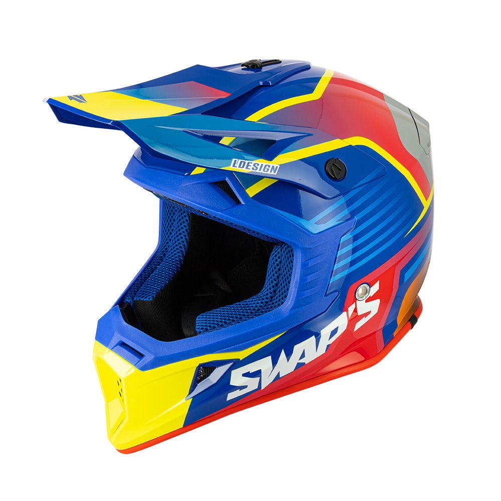 MOTOCROSS HELMET SWAPS S818 - SHINY BLUE RED YELLOW - SIZE XL 61cm - 62cm