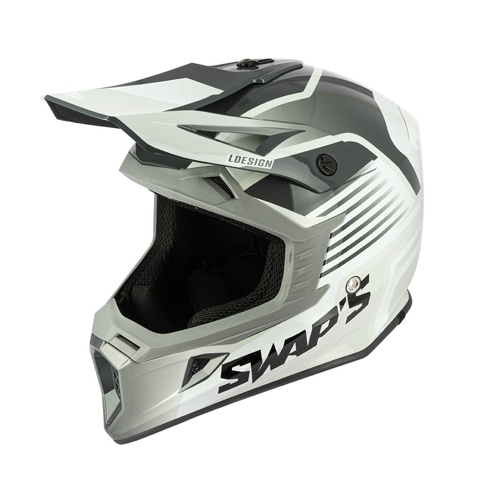 MOTOCROSS HELMET SWAPS S818 - SHINY GREY WHITE - SIZE M 57cm - 58cm