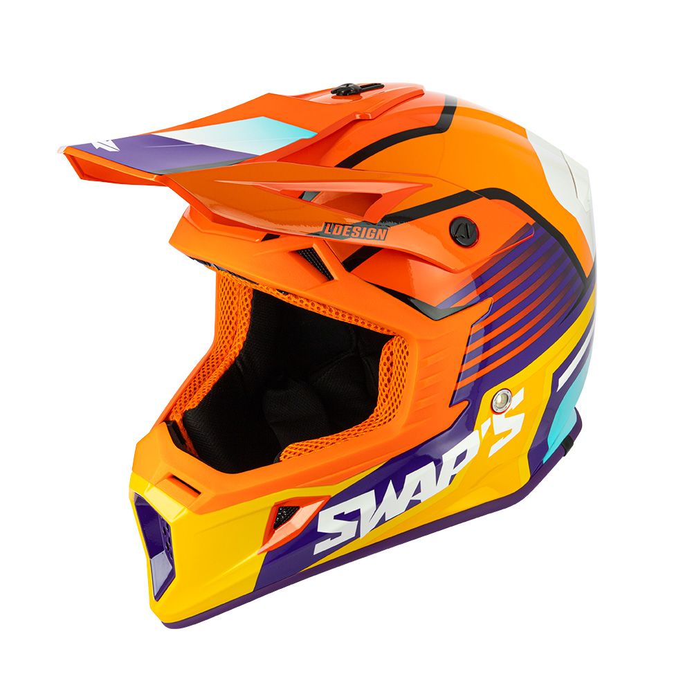 MOTOCROSS HELMET SWAPS S818 - SHINY ORANGE BLUE WHITE - SIZE S 55cm - 56cm