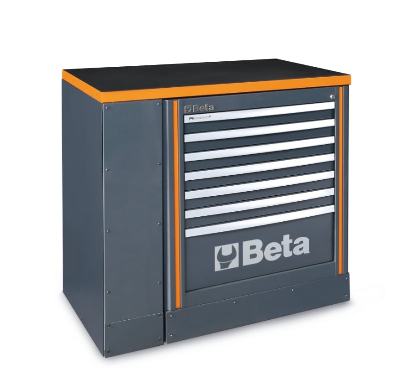 Workbench 1m with 7-Drawer Fixed Module, Shockproof PVC Worktop, Adjustable Feet, 1024x700mm - BetaRSC55 C55BG/1