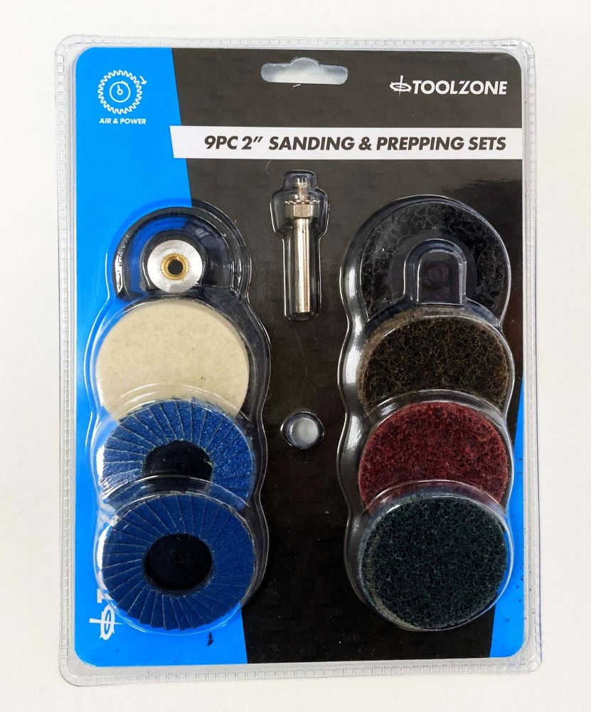 SANDING AND PREPPING SET 9 PIECES 2" 36 120 GRIT 1/4" SHANK - TOOLZONE KDPAB159