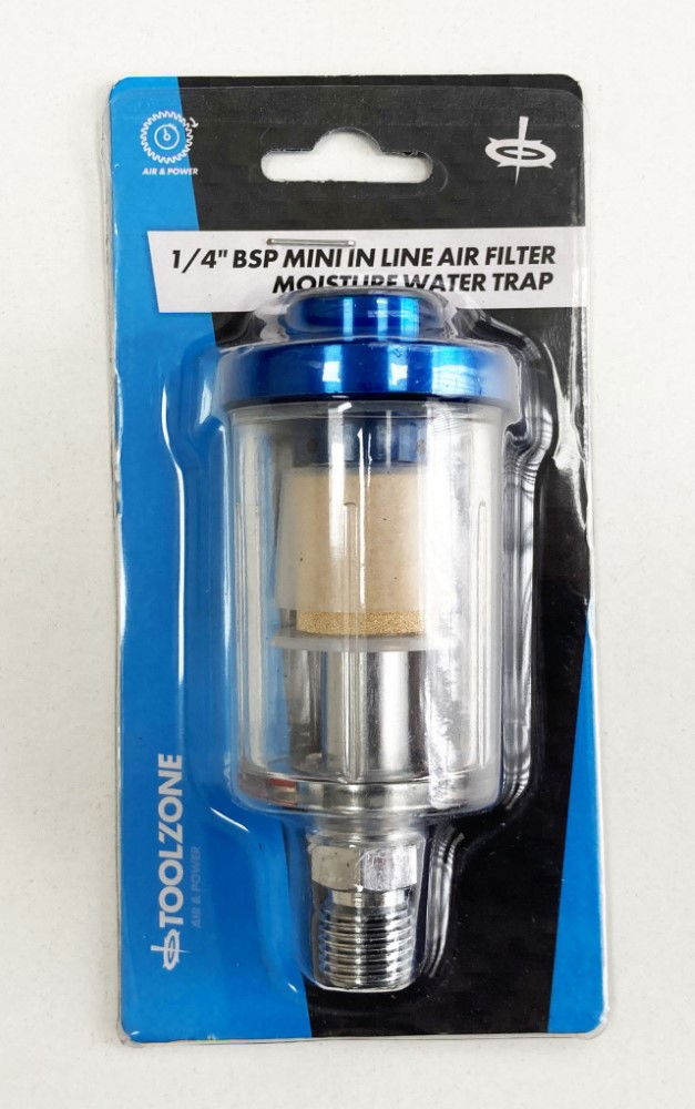 IN LINE MOISTURE TRAP 1/4" bsp INCLUDES CONDENSATION VALVE CLEAR FILTER BOWL - TOOLZONE KDPAT097