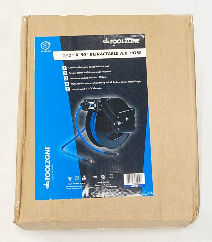 RETRACTABLE AIR HOSE 50ft 1/2" WORKING PRESSURE 300psi AUTO REWIND - TOOLZONE KDPAT104