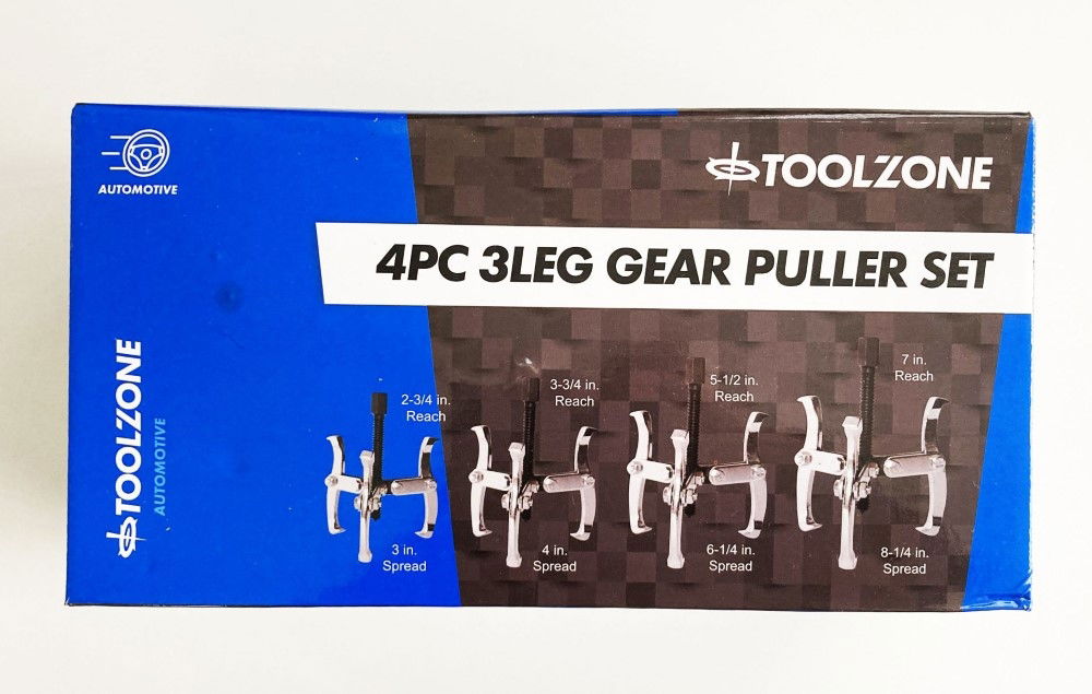 GEAR PULLER SET 4pc 3 LEG 3"/4"/6"/8" REVERSIBLE JAWS - TOOLZONE KDPAU013