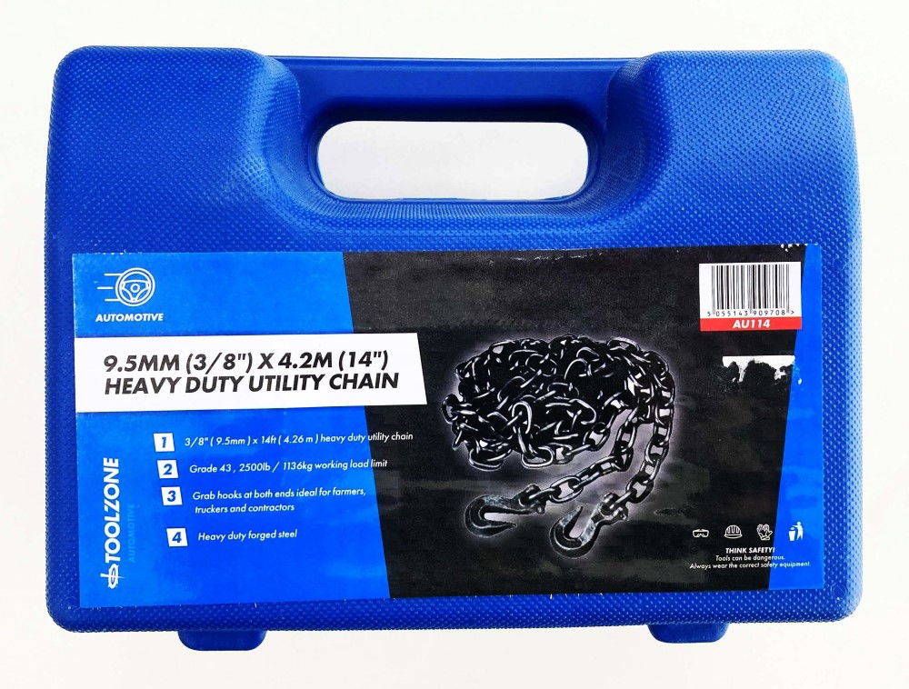 TOWING CHAIN 14ft x 3/8" WITH HOOKS - TOOLZONE KDPAU114