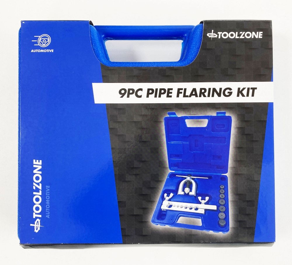 BRAKE PIPE FLARING TOOL KIT 9pc WITH 7 DIES 3/16" TO 5/8" - TOOLZONE KDPAU383