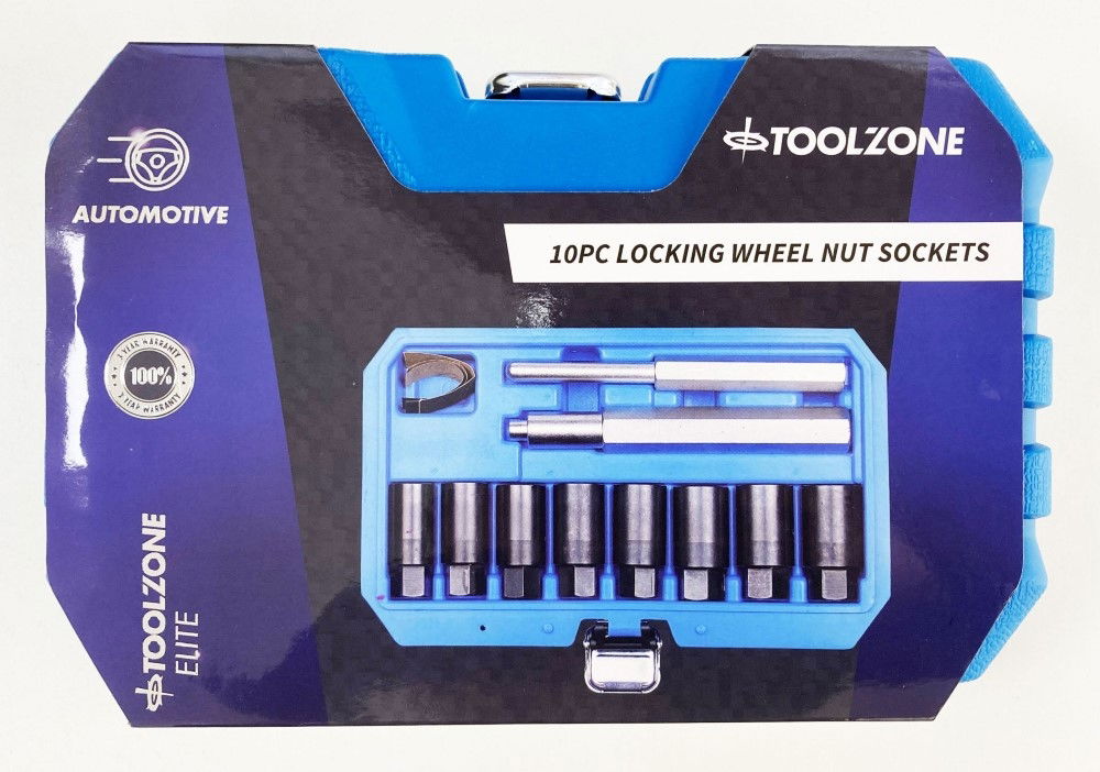 LOCKING WHEEL NUT SOCKET SET 10pc SLIM DESIGN - TOOLZONE KDPAU386