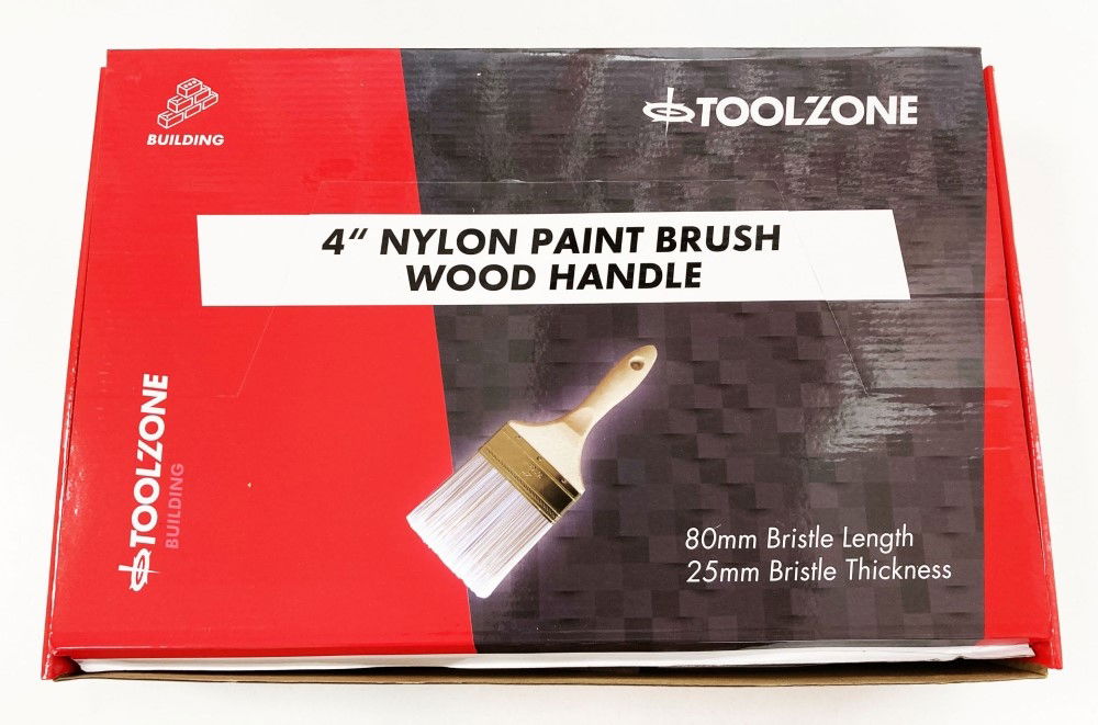 PAINT BRUSH 4" NYLON BRISTLE WOODEN HANDLE 24PC - TOOLZONE KDPDC149