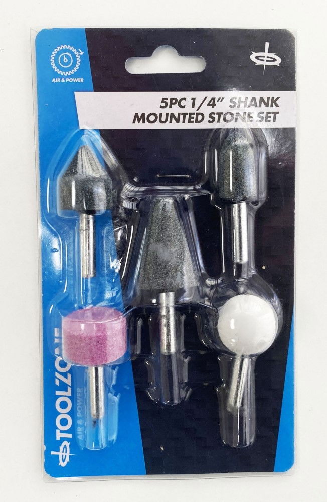 MOUNTED STONE SET 5PC 1/4" SHANK ALUMINIUM OXIDE - TOOLZONE KDPDR183