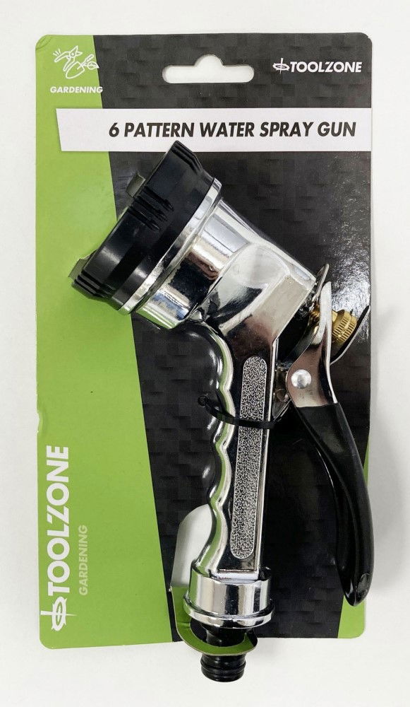 WATER SPRAY GUN 6 PATTERN CHROME HEAVY DUTY - TOOLZONE KDPGD166
