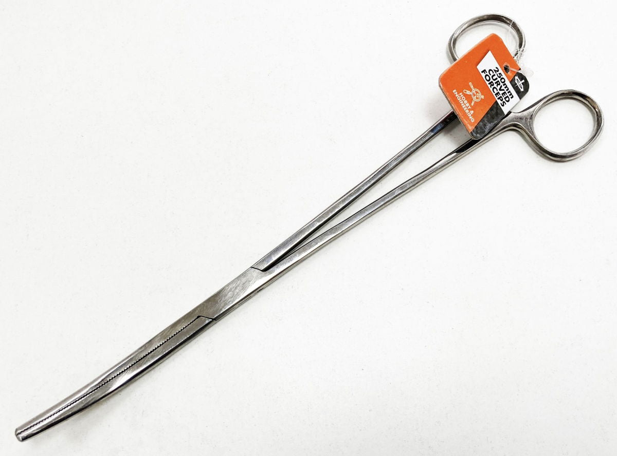 BENT FORCEPS 10" STAINLESS STEEL LOCKING SERRATED JAW - TOOLZONE KDPHB219
