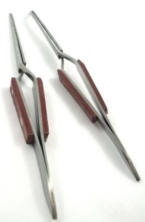 SELF LOCKING TWEEZERS SET 2 PIECE 6.5" STAINLESS STEEL WOODEN HANDLE - TOOLZONE KDPHB225