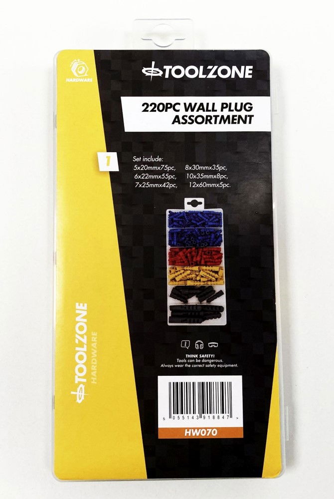WALLPLUGS ASSORTMENT 220pc 5-12mm IN POLY BOX - TOOLZONE KDPHW070