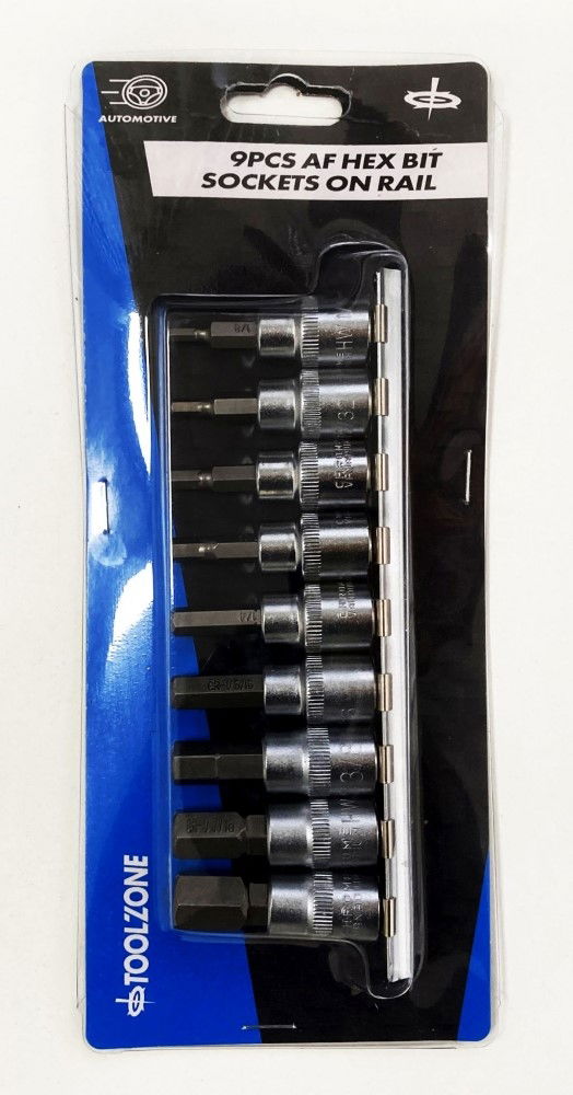 HEX KEY SET AF 3/8" DRIVE 9pc ON RAIL CHROME VANADIUM - TOOLZONE KDPHX054