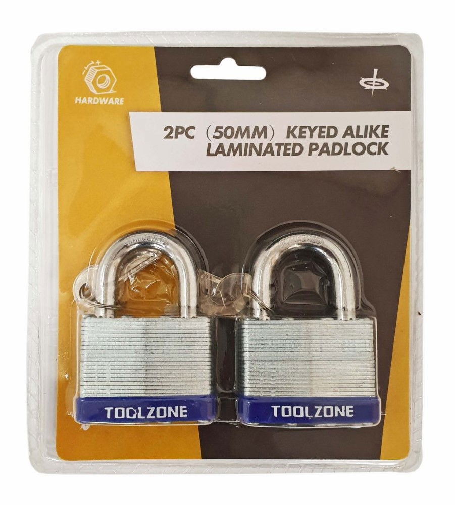 PADLOCK LAMINATED 50mm KEYED ALIKE PACK OF 2 - TOOLZONE KDPLK063