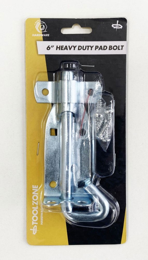 PADBOLT GALVANISED 6" ZINC PLATED 65mm WIDTH WITH FIXINGS - TOOLZONE KDPLK081