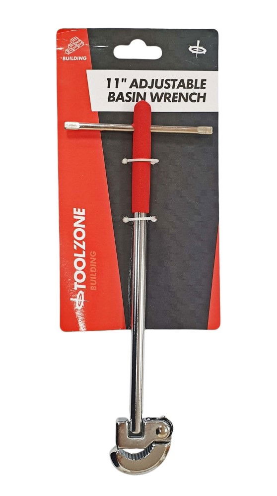 ADJUSTABLE BASIN WRENCH 11" CHROME PLATED STEEL SWIVEL HEAD - TOOLZONE KDPPB043