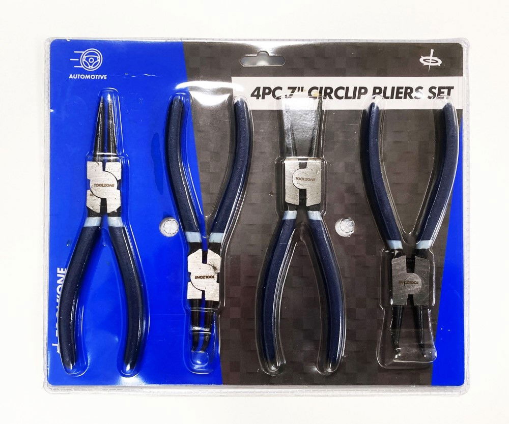 CIRCLIP PLIERS SET 4PC 7" INTERNAL AND EXTERNAL STRAIGHT AND BENT - TOOLZONE KDPPL241