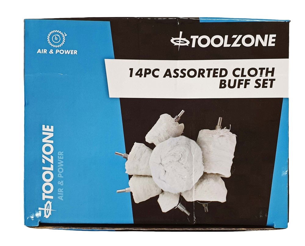 BUFF SET ASSORTED CLOTH 14PC 1/4" SHANK COTTON FOR DRILLS - TOOLZONE KDPPW164