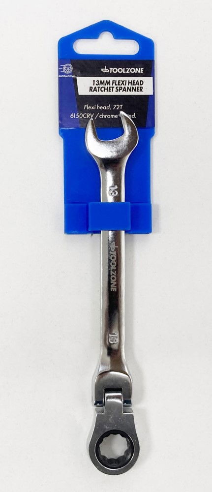 FLEXI RATCHET COMBINATION SPANNER 13mm 72 TEETH MIRROR POLISHED - TOOLZONE KDPSP137