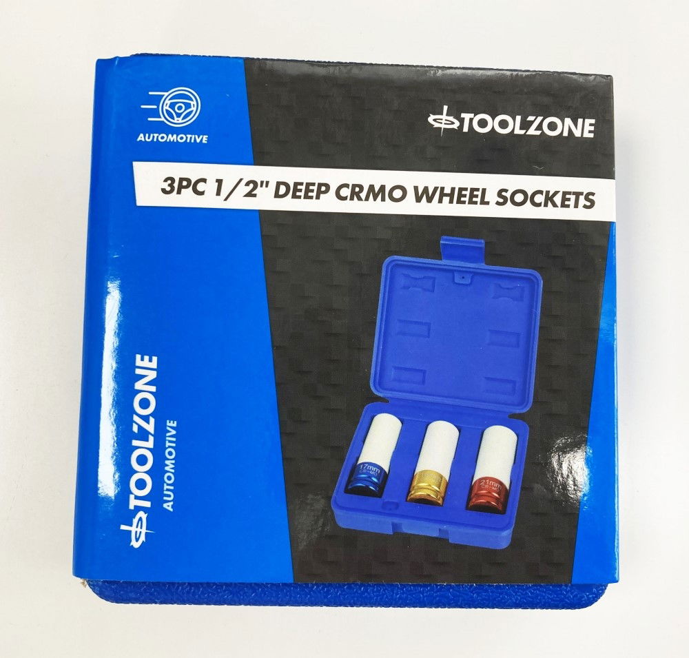 SOCKET SET 1/2" DRIVE 3pc 17-19-21mm CHROME MOLYBDENUM PROTECTIVE SLEEVE - TOOLZONE KDPSS014