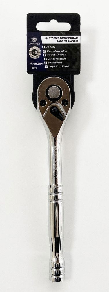 RATCHET HANDLE 3/8" DRIVE PROFESSIONAL POLISHED 200mm CRV QUICK RELEASE - TOOLZONE KDPSS053