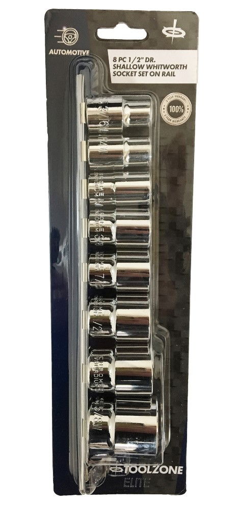 SOCKET SET 1/2" DRIVE SHALLOW WHITWORTH 8 PIECES 3/16-5/8ww - TOOLZONE KDPSS099