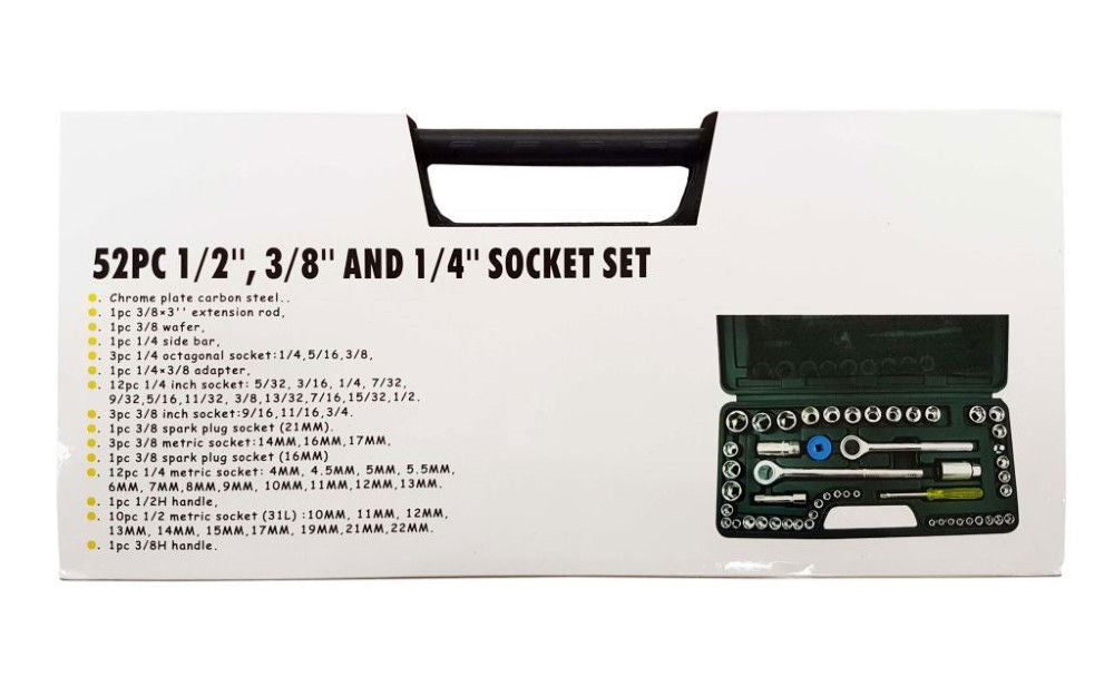 SOCKET SET 1/4" 3/8" 1/2" DRIVE 52 PIECES METRIC & AF - TOOLZONE KDPSS102