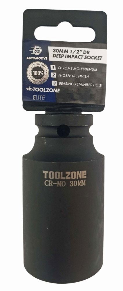 IMPACT SOCKET 1/2" DRIVE DEEP 30mm CRMO - TOOLZONE KDPSS132