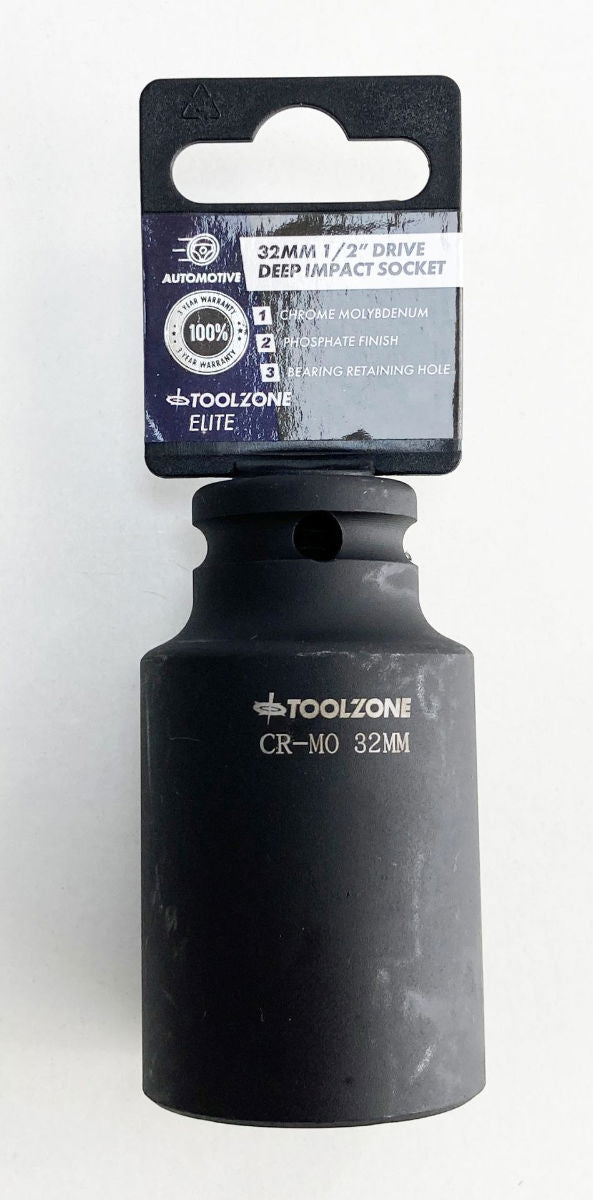 IMPACT SOCKET 1/2" DRIVE DEEP 32mm CRMO - TOOLZONE KDPSS133