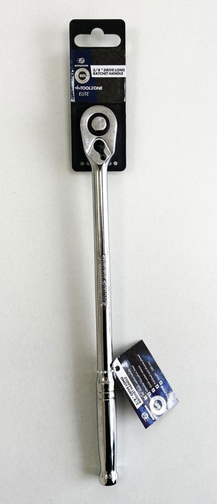 RATCHET HANDLE EXTRA LONG 3/8" DRIVE 280mm POLISHED CRV - TOOLZONE KDPSS199