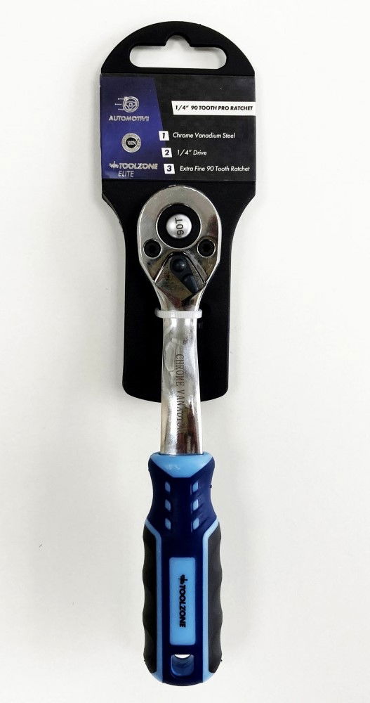 RATCHET HANDLE 1/4" DRIVE 90 TEETH 3 COLOUR CRV - TOOLZONE KDPSS230