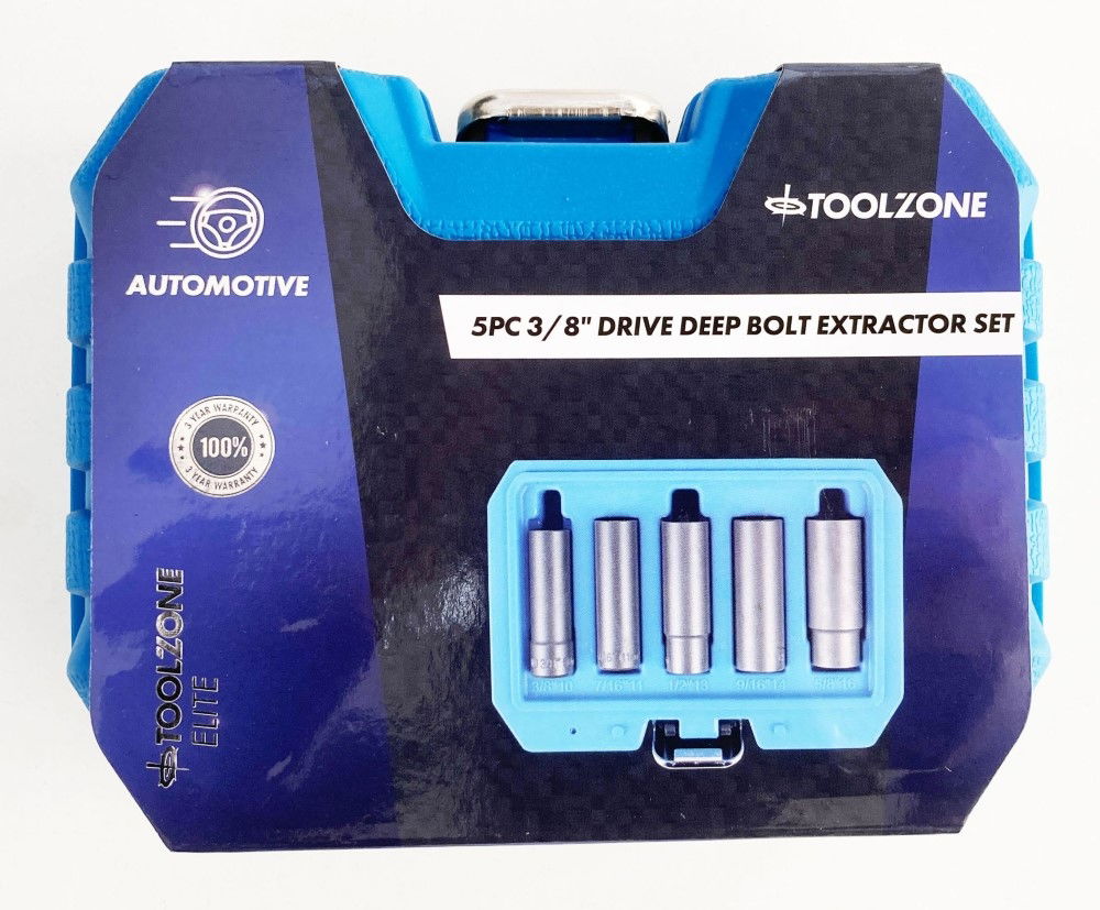 DEEP BOLT EXTRACTOR SET 5 PIECES 3/8" DRIVE 10mm-16mm CHROME MOLYBDENUM - TOOLZONE KDPSS287