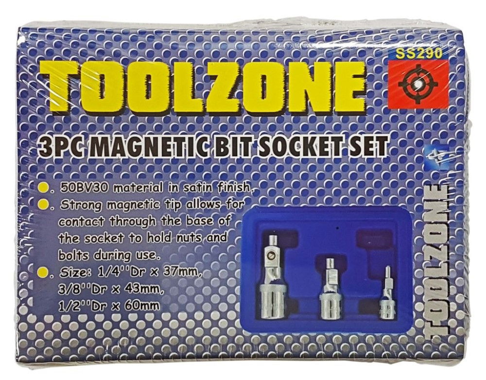 MAGNETIC BIT SOCKET DRIVER SET 3 PIECES 1/4" 3/8" 1/2" DRIVE - TOOLZONE KDPSS290