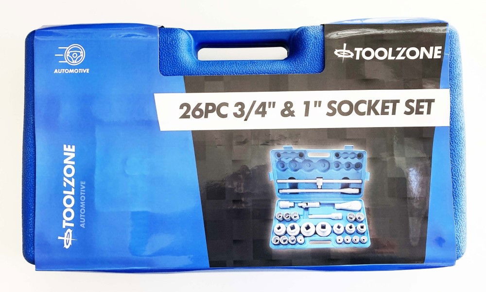SOCKET SET 26 PIECES 3/4" AND 1" DRIVE 21mm-65mm CARBON STEEL - TOOLZONE KDPSS301