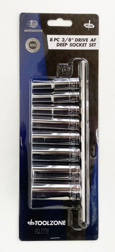 DEEP SOCKET SET 8 PIECES 3/8" DRIVE AF CRV 5/16"-3/4" - TOOLZONE KDPSS303