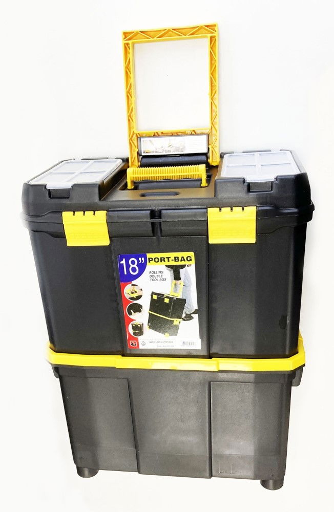 ORGANISER MOBILE DOUBLE BOX 18" WITH WHEELS AND CARRY TRAY - TOOLZONE KDPTB088