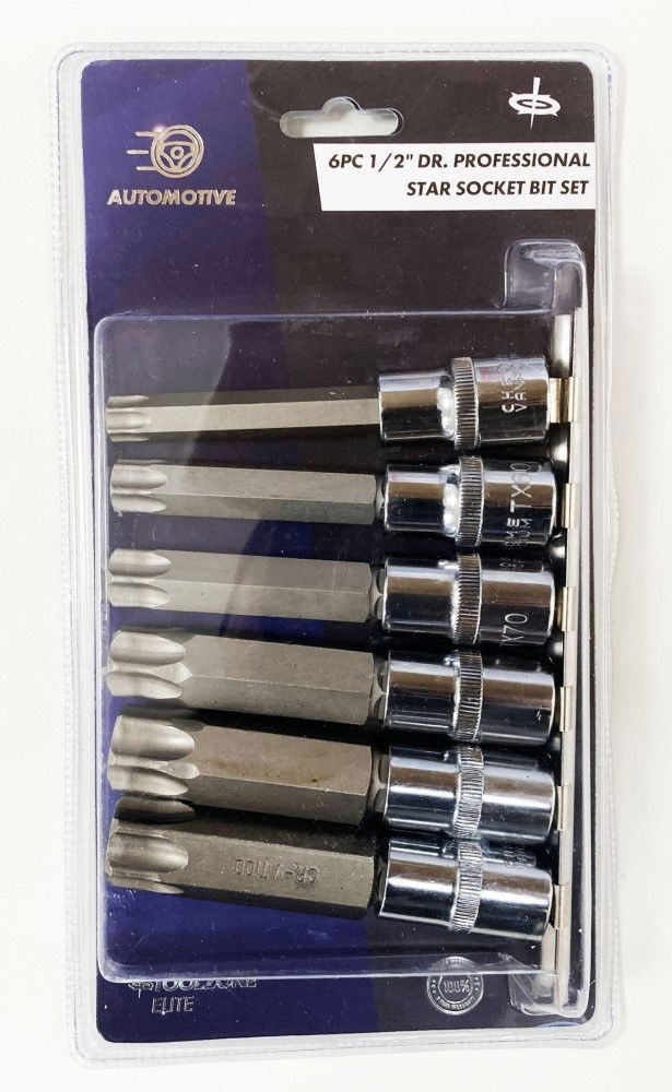 STAR BITS SET 6 PIECE 1/2" DRIVE T55-T100 100mm - TOOLZONE KDPTX036