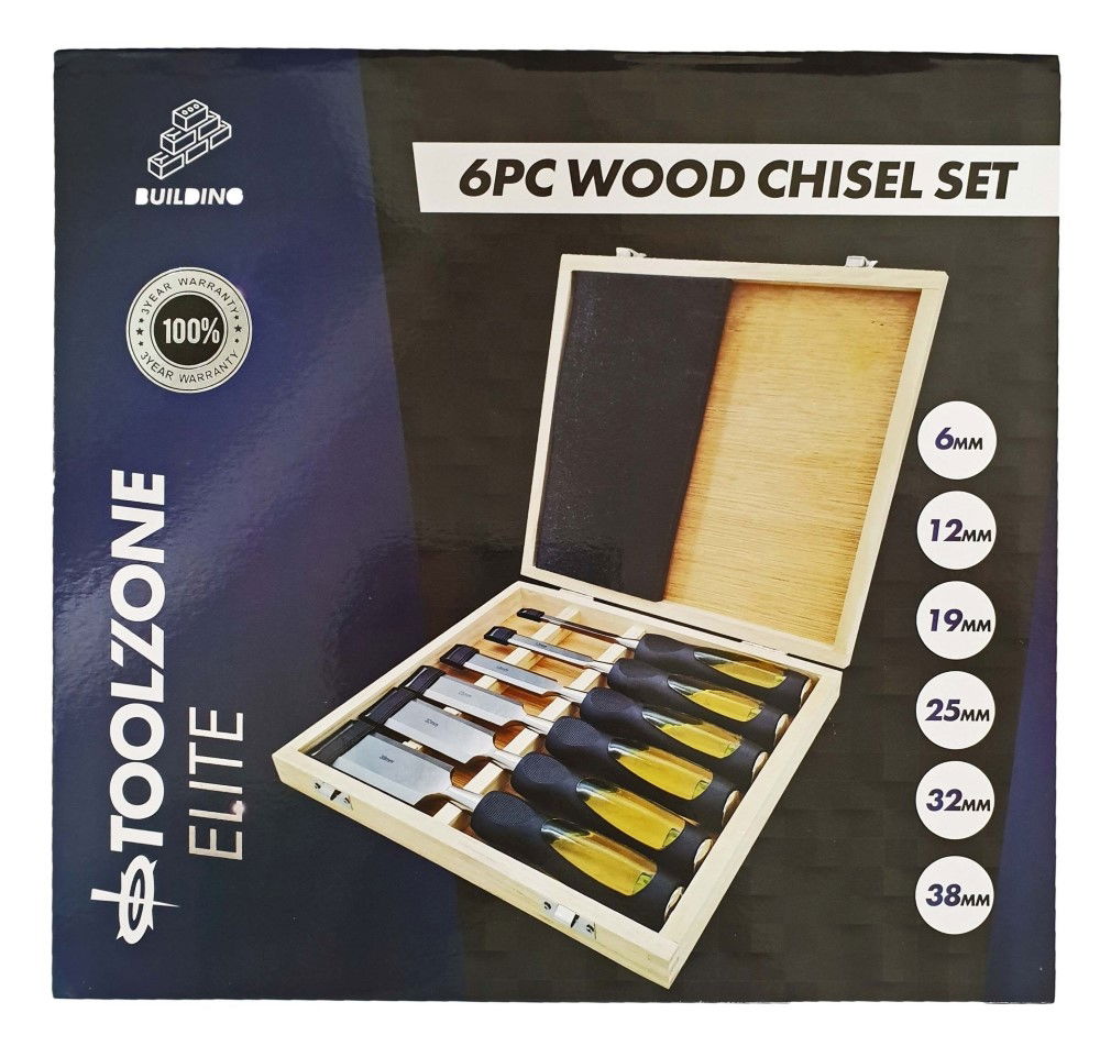 CHISEL SET WOOD 6PC 1/4", 1/2", 3/4", 1", 1.25", 1.5" IN CASE - TOOLZONE KDPWW043