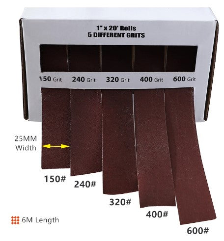 Emery Cloth Sandpaper Roll Grinding Belt 5pcs Per Box, 25mm x 6m