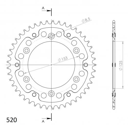 SUPERSPROX SUPERSPROX REAR ALU 44T, BLACK, 520 SU221044B