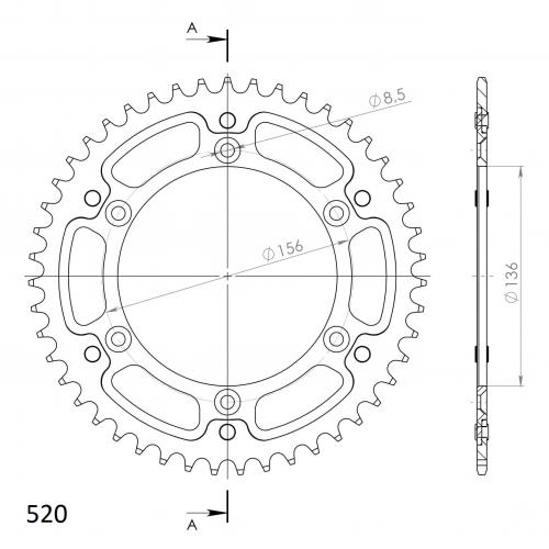 SUPERSPROX SUPERSPROX REAR ALU 47T, BLACK, 520 SU2151247B