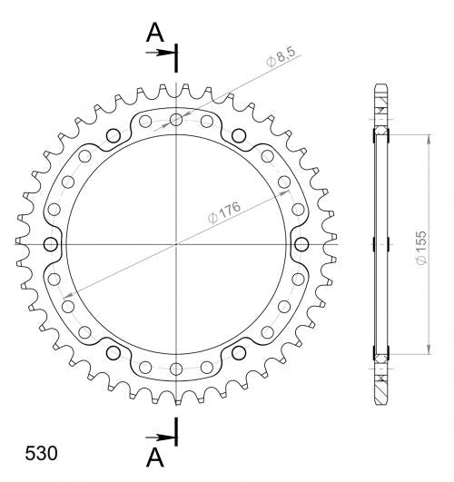 SUPERSPROX SUPERSPROX REAR ALU 42T, BLACK, 530 SU2201142B