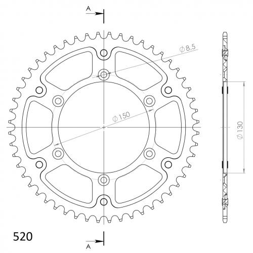 SUPERSPROX SUPERSPROX REAR ALU 52T, SILVER, 520 SU224552S