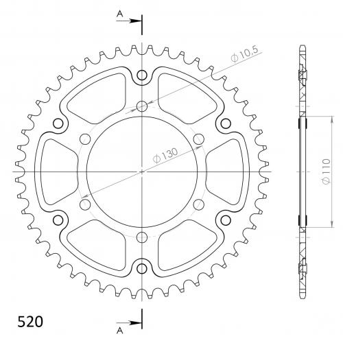SUPERSPROX SUPERSPROX REAR ALU 48T, BLACK, 520 SU248648B