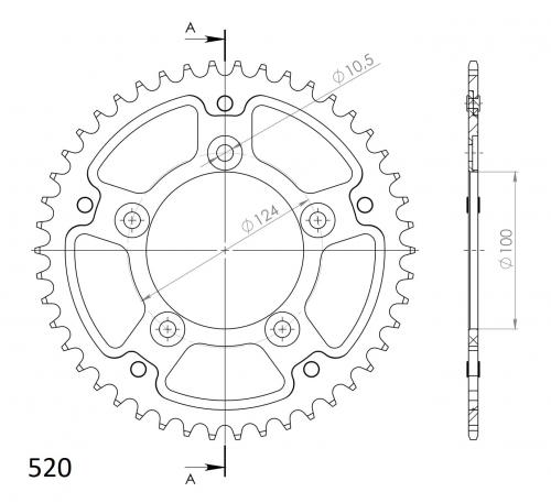 SUPERSPROX SUPERSPROX REAR ALU 44T, BLACK, 520 SU274344B
